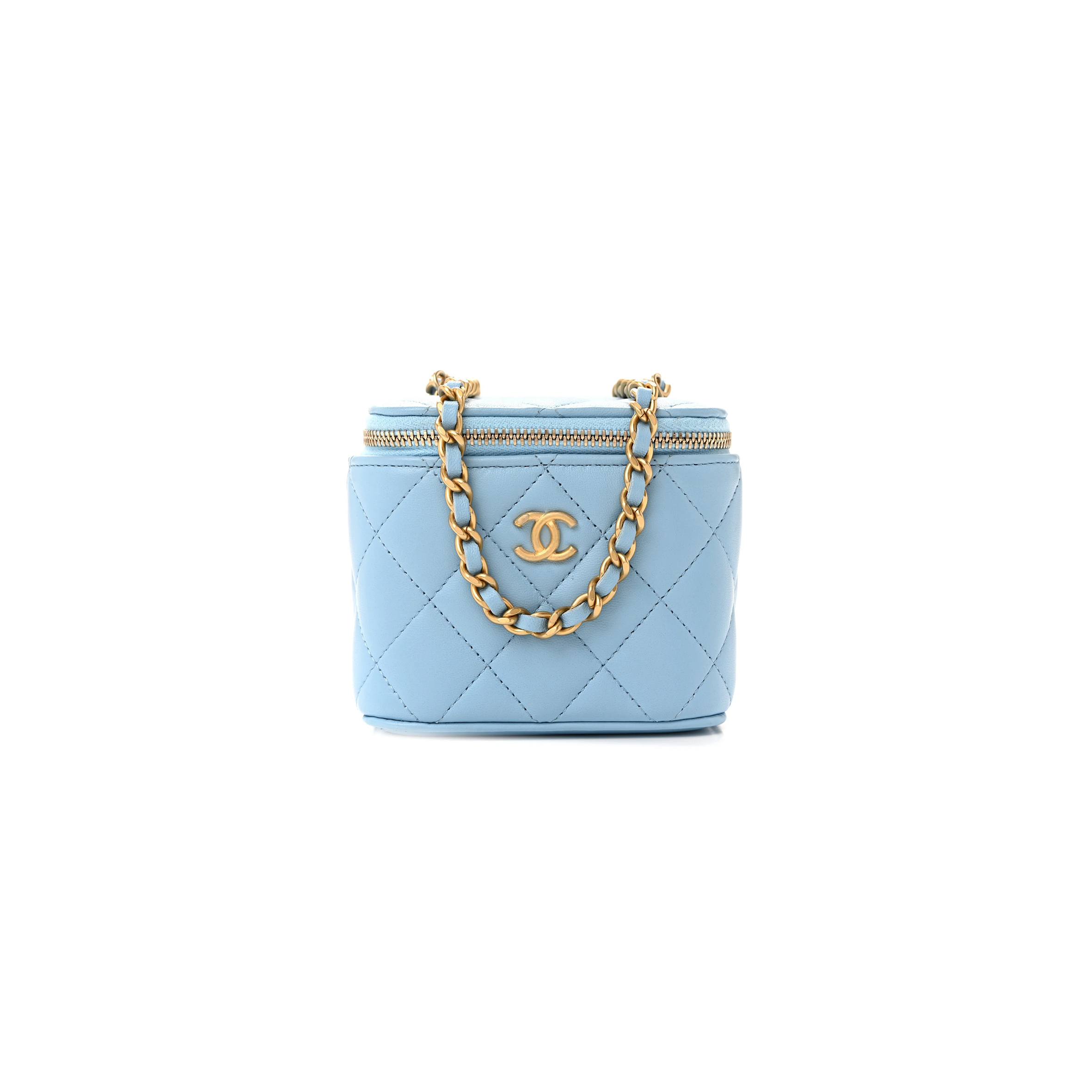 CHANEL LAMBSKIN QUILTED PEARL CRUSH MINI VANITY CASE WITH CHAIN AS1447 (11*8.5*7cm)